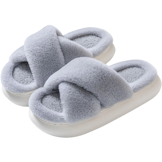 Slippers for Women Indoor, Women'S Fuzzy Slippers, Cross Band Slippers Indoor Outdoor Soft Open Toe Slippers, Gray