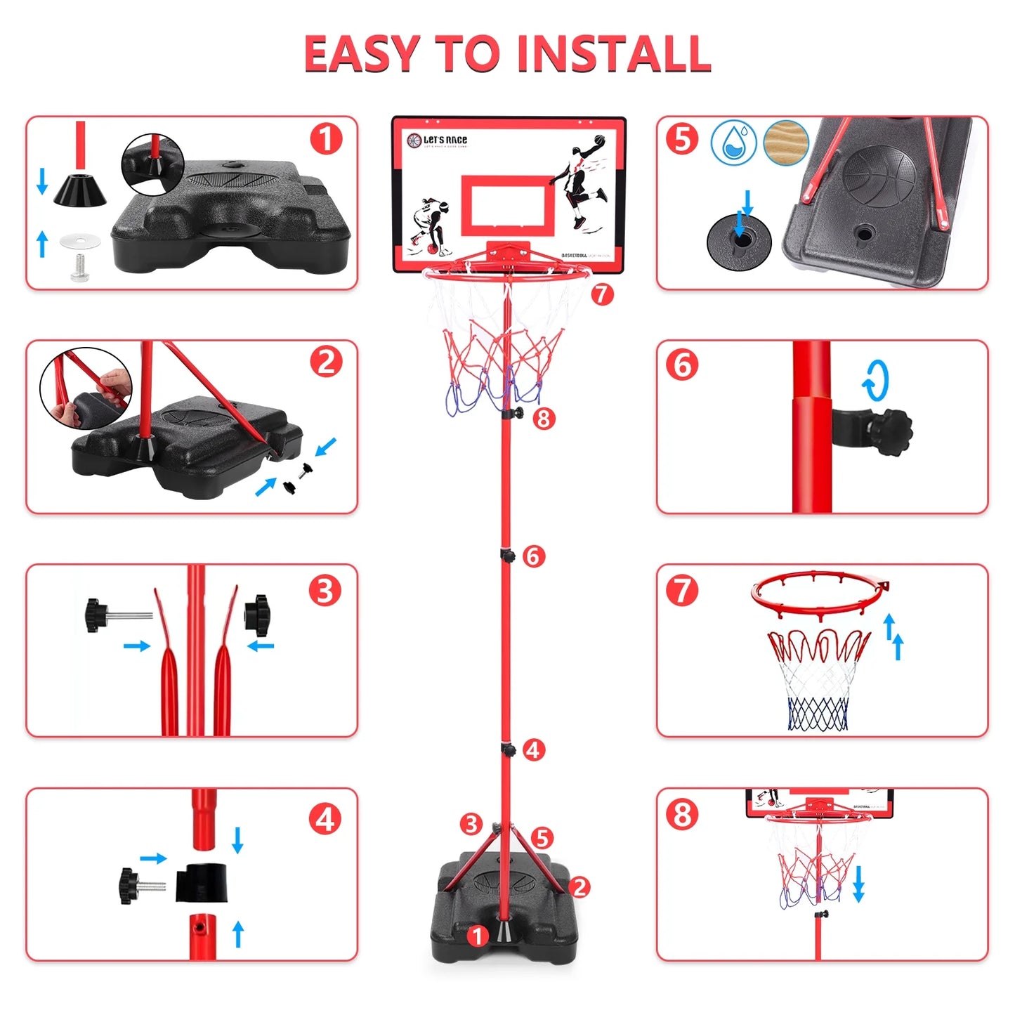 Kids Basketball Hoop for Age 3 4 5 6 7 8, Toddler Basketball Hoops Adjustable Height 3.01Ft-5.64Ft, Indoor Outdoor Mini Basketball Hoop Goal & Backboard Ball Games Toys for Girl Boy