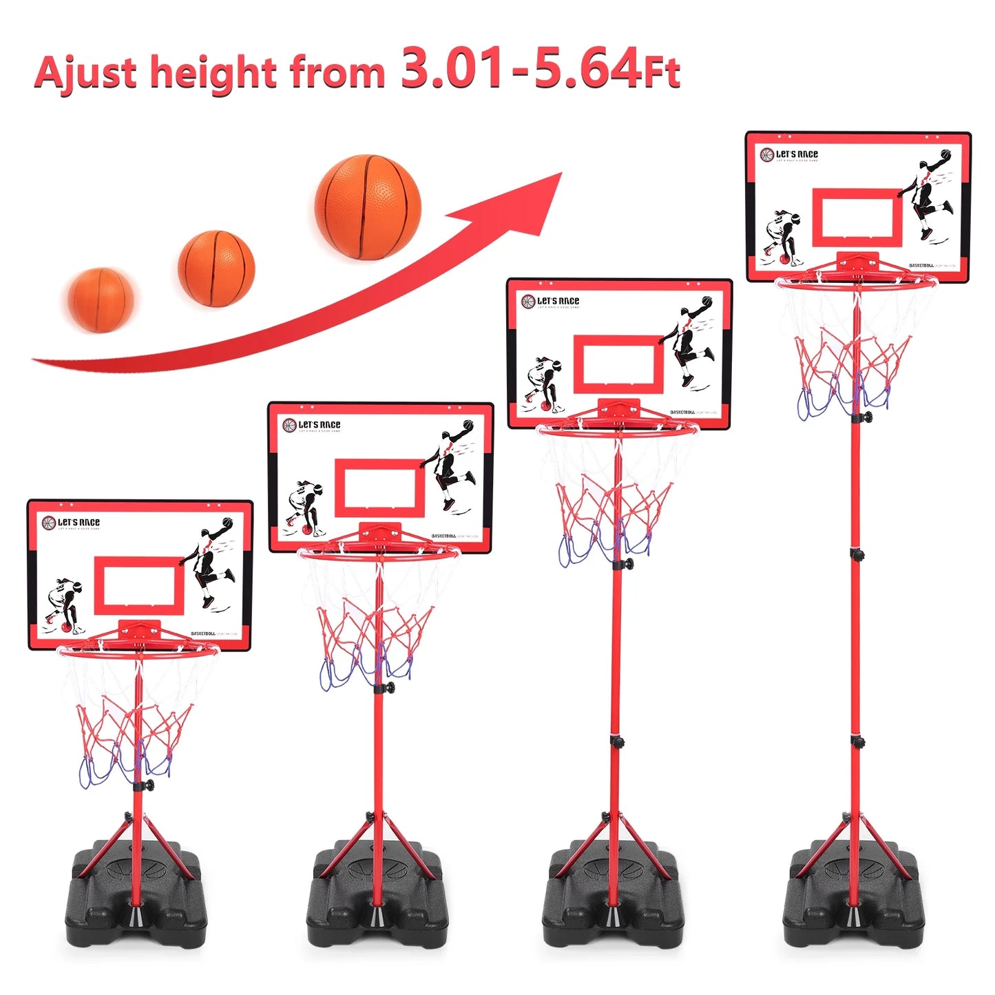 Kids Basketball Hoop for Age 3 4 5 6 7 8, Toddler Basketball Hoops Adjustable Height 3.01Ft-5.64Ft, Indoor Outdoor Mini Basketball Hoop Goal & Backboard Ball Games Toys for Girl Boy